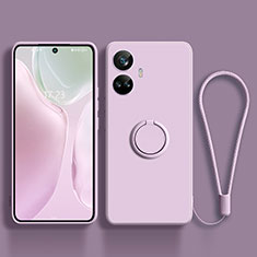 Coque Ultra Fine Silicone Souple Housse Etui avec Support Bague Anneau Aimante Magnetique S01 pour Realme 10 Pro+ Plus 5G Violet Clair