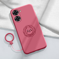 Coque Ultra Fine Silicone Souple Housse Etui avec Support Bague Anneau Aimante Magnetique S01 pour Realme 10S 5G Rose Rouge