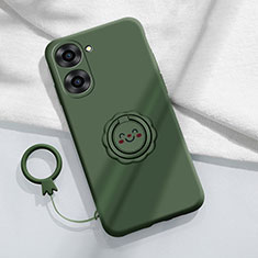 Coque Ultra Fine Silicone Souple Housse Etui avec Support Bague Anneau Aimante Magnetique S01 pour Realme 10S 5G Vert Nuit