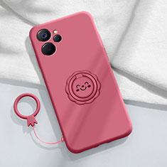 Coque Ultra Fine Silicone Souple Housse Etui avec Support Bague Anneau Aimante Magnetique S01 pour Realme 9i 5G Rose Rouge