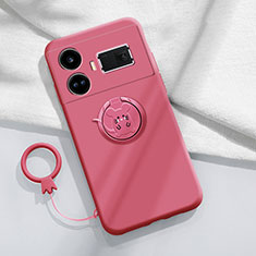 Coque Ultra Fine Silicone Souple Housse Etui avec Support Bague Anneau Aimante Magnetique S01 pour Realme GT5 5G Rose Rouge