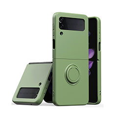 Coque Ultra Fine Silicone Souple Housse Etui avec Support Bague Anneau Aimante Magnetique S01 pour Samsung Galaxy Z Flip3 5G Vert