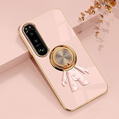 Coque Ultra Fine Silicone Souple Housse Etui avec Support Bague Anneau Aimante Magnetique S01 pour Sony Xperia 1 IV Rose