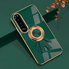 Coque Ultra Fine Silicone Souple Housse Etui avec Support Bague Anneau Aimante Magnetique S01 pour Sony Xperia 1 IV Vert