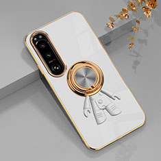 Coque Ultra Fine Silicone Souple Housse Etui avec Support Bague Anneau Aimante Magnetique S01 pour Sony Xperia 10 IV SO-52C Blanc