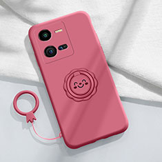 Coque Ultra Fine Silicone Souple Housse Etui avec Support Bague Anneau Aimante Magnetique S01 pour Vivo iQOO 10 Pro 5G Rose Rouge