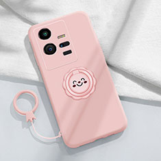 Coque Ultra Fine Silicone Souple Housse Etui avec Support Bague Anneau Aimante Magnetique S01 pour Vivo iQOO 11 Pro 5G Rose