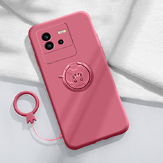 Coque Ultra Fine Silicone Souple Housse Etui avec Support Bague Anneau Aimante Magnetique S01 pour Vivo iQOO Neo6 SE 5G Rouge