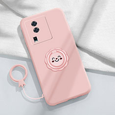 Coque Ultra Fine Silicone Souple Housse Etui avec Support Bague Anneau Aimante Magnetique S01 pour Vivo iQOO Neo7 5G Rose