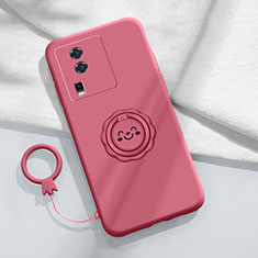 Coque Ultra Fine Silicone Souple Housse Etui avec Support Bague Anneau Aimante Magnetique S01 pour Vivo iQOO Neo7 5G Rose Rouge