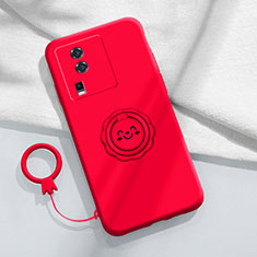 Coque Ultra Fine Silicone Souple Housse Etui avec Support Bague Anneau Aimante Magnetique S01 pour Vivo iQOO Neo7 5G Rouge