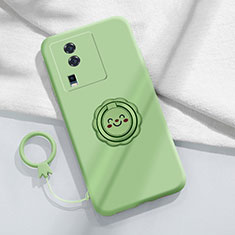 Coque Ultra Fine Silicone Souple Housse Etui avec Support Bague Anneau Aimante Magnetique S01 pour Vivo iQOO Neo7 5G Vert