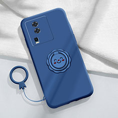 Coque Ultra Fine Silicone Souple Housse Etui avec Support Bague Anneau Aimante Magnetique S01 pour Vivo iQOO Neo7 SE Bleu