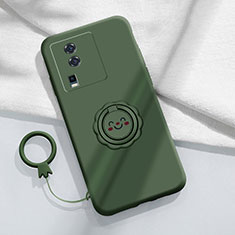 Coque Ultra Fine Silicone Souple Housse Etui avec Support Bague Anneau Aimante Magnetique S01 pour Vivo iQOO Neo7 SE Vert Nuit