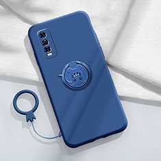 Coque Ultra Fine Silicone Souple Housse Etui avec Support Bague Anneau Aimante Magnetique S01 pour Vivo iQOO U1 Bleu