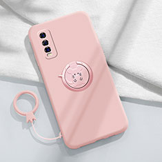 Coque Ultra Fine Silicone Souple Housse Etui avec Support Bague Anneau Aimante Magnetique S01 pour Vivo iQOO U1 Rose