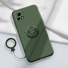 Coque Ultra Fine Silicone Souple Housse Etui avec Support Bague Anneau Aimante Magnetique S01 pour Vivo iQOO U3 5G Vert Nuit