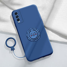 Coque Ultra Fine Silicone Souple Housse Etui avec Support Bague Anneau Aimante Magnetique S01 pour Vivo iQOO U5 5G Bleu