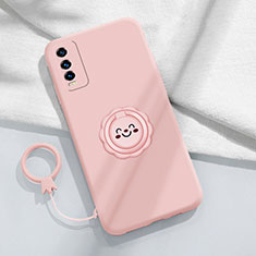 Coque Ultra Fine Silicone Souple Housse Etui avec Support Bague Anneau Aimante Magnetique S01 pour Vivo iQOO U5 5G Rose