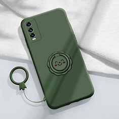 Coque Ultra Fine Silicone Souple Housse Etui avec Support Bague Anneau Aimante Magnetique S01 pour Vivo iQOO U5 5G Vert Nuit