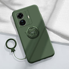 Coque Ultra Fine Silicone Souple Housse Etui avec Support Bague Anneau Aimante Magnetique S01 pour Vivo T1 5G Vert Nuit