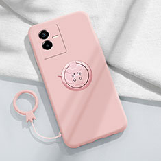 Coque Ultra Fine Silicone Souple Housse Etui avec Support Bague Anneau Aimante Magnetique S01 pour Vivo T2x 5G Rose