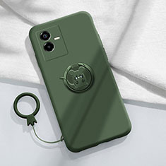 Coque Ultra Fine Silicone Souple Housse Etui avec Support Bague Anneau Aimante Magnetique S01 pour Vivo T2x 5G Vert Nuit