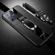 Coque Ultra Fine Silicone Souple Housse Etui avec Support Bague Anneau Aimante Magnetique S01 pour Vivo V23 5G Noir