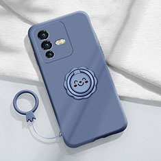 Coque Ultra Fine Silicone Souple Housse Etui avec Support Bague Anneau Aimante Magnetique S01 pour Vivo V25 Pro 5G Gris Lavende