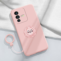 Coque Ultra Fine Silicone Souple Housse Etui avec Support Bague Anneau Aimante Magnetique S01 pour Vivo V25 Pro 5G Rose