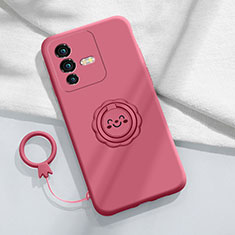 Coque Ultra Fine Silicone Souple Housse Etui avec Support Bague Anneau Aimante Magnetique S01 pour Vivo V25 Pro 5G Rose Rouge