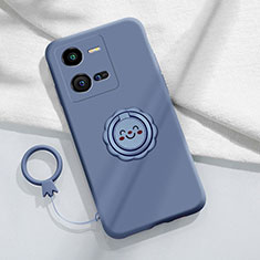 Coque Ultra Fine Silicone Souple Housse Etui avec Support Bague Anneau Aimante Magnetique S01 pour Vivo V25e Gris Lavende