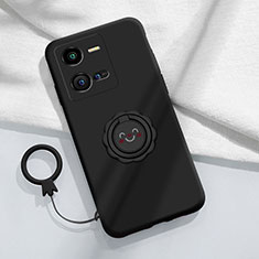 Coque Ultra Fine Silicone Souple Housse Etui avec Support Bague Anneau Aimante Magnetique S01 pour Vivo V25e Noir