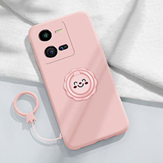 Coque Ultra Fine Silicone Souple Housse Etui avec Support Bague Anneau Aimante Magnetique S01 pour Vivo V25e Rose