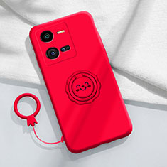 Coque Ultra Fine Silicone Souple Housse Etui avec Support Bague Anneau Aimante Magnetique S01 pour Vivo V25e Rouge