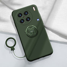 Coque Ultra Fine Silicone Souple Housse Etui avec Support Bague Anneau Aimante Magnetique S01 pour Vivo X90 Pro 5G Vert Nuit