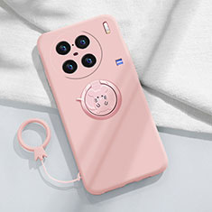 Coque Ultra Fine Silicone Souple Housse Etui avec Support Bague Anneau Aimante Magnetique S01 pour Vivo X90 Pro+ Plus 5G Rose