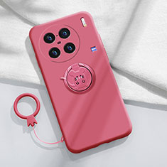 Coque Ultra Fine Silicone Souple Housse Etui avec Support Bague Anneau Aimante Magnetique S01 pour Vivo X90 Pro+ Plus 5G Rose Rouge