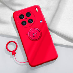 Coque Ultra Fine Silicone Souple Housse Etui avec Support Bague Anneau Aimante Magnetique S01 pour Vivo X90 Pro+ Plus 5G Rouge