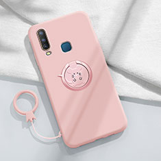 Coque Ultra Fine Silicone Souple Housse Etui avec Support Bague Anneau Aimante Magnetique S01 pour Vivo Y11 Rose