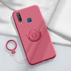 Coque Ultra Fine Silicone Souple Housse Etui avec Support Bague Anneau Aimante Magnetique S01 pour Vivo Y11 Rouge