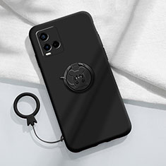 Coque Ultra Fine Silicone Souple Housse Etui avec Support Bague Anneau Aimante Magnetique S01 pour Vivo Y21 Noir