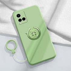 Coque Ultra Fine Silicone Souple Housse Etui avec Support Bague Anneau Aimante Magnetique S01 pour Vivo Y21a Vert