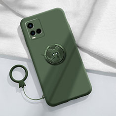 Coque Ultra Fine Silicone Souple Housse Etui avec Support Bague Anneau Aimante Magnetique S01 pour Vivo Y21a Vert Nuit