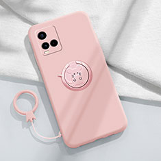 Coque Ultra Fine Silicone Souple Housse Etui avec Support Bague Anneau Aimante Magnetique S01 pour Vivo Y21G Rose