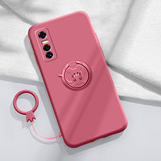 Coque Ultra Fine Silicone Souple Housse Etui avec Support Bague Anneau Aimante Magnetique S01 pour Vivo Y73s 5G Rouge