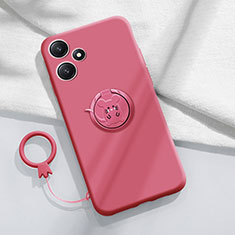 Coque Ultra Fine Silicone Souple Housse Etui avec Support Bague Anneau Aimante Magnetique S01 pour Xiaomi Poco M6 Pro 5G Rose Rouge