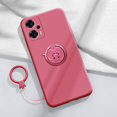 Coque Ultra Fine Silicone Souple Housse Etui avec Support Bague Anneau Aimante Magnetique S01 pour Xiaomi Redmi Note 12 Turbo 5G Rose Rouge