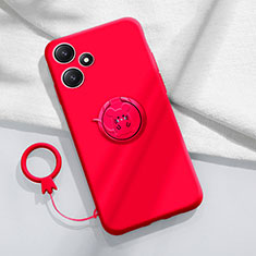 Coque Ultra Fine Silicone Souple Housse Etui avec Support Bague Anneau Aimante Magnetique S01 pour Xiaomi Redmi Note 12R 5G Rouge