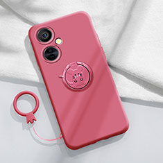 Coque Ultra Fine Silicone Souple Housse Etui avec Support Bague Anneau Aimante Magnetique S02 pour OnePlus Nord CE 3 Lite 5G Rose Rouge